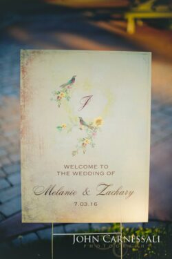 Wedding welcome sign with floral design.