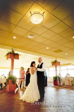 First dance wide shot showing reception space at Bayshore Grove in Oswego NY