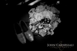 Bouquet and shoes in black and white.