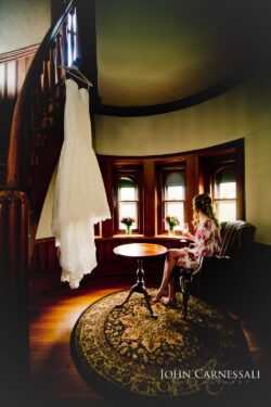 Bride getting ready at Belhurst Castle in Geneva NY, Finger Lakes wedding day preparation