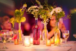 Wedding reception centerpiece and place settings at Belhurst Castle Geneva NY, Finger Lakes wedding decor