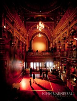 Historic Landmark Theatre interior in Syracuse NY prepared for a wedding event.