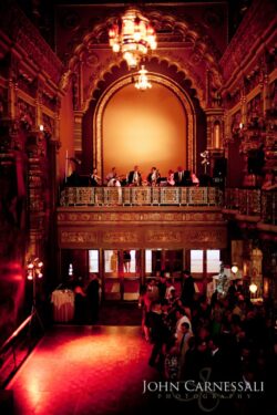 Ornate theatre lobby interior at Landmark Theatre in Syracuse NY, elegant wedding venue setting