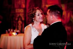 Couple dancing at a wedding reception.