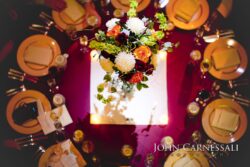 Overhead wedding table with floral centerpiece