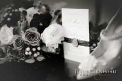 Monochrome bouquet with wax-sealed invitation