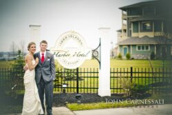 Wedding welcome sign displayed outside the venue entrance.