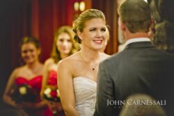 Bride smiling during her wedding day portrait