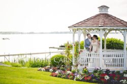 Garden and gazebo view at the wedding venue.