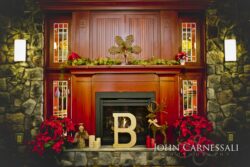 Wedding reception stage with a monogram display.